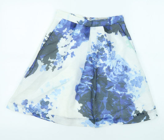Coast Womens Blue Floral Polyester Swing Skirt Size 6 Zip