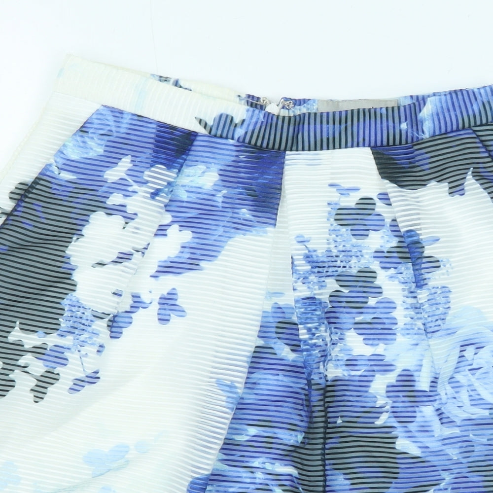 Coast Womens Blue Floral Polyester Swing Skirt Size 6 Zip