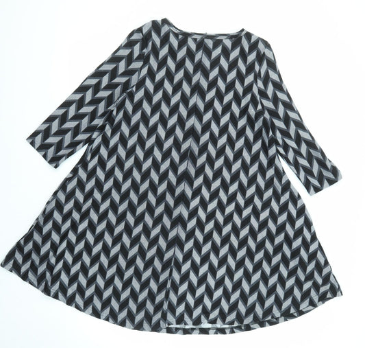 Izabel London Womens Black Geometric Polyester Trapeze & Swing Size 8 Round Neck Pullover