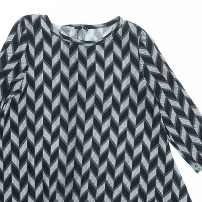 Izabel London Womens Black Geometric Polyester Trapeze & Swing Size 8 Round Neck Pullover