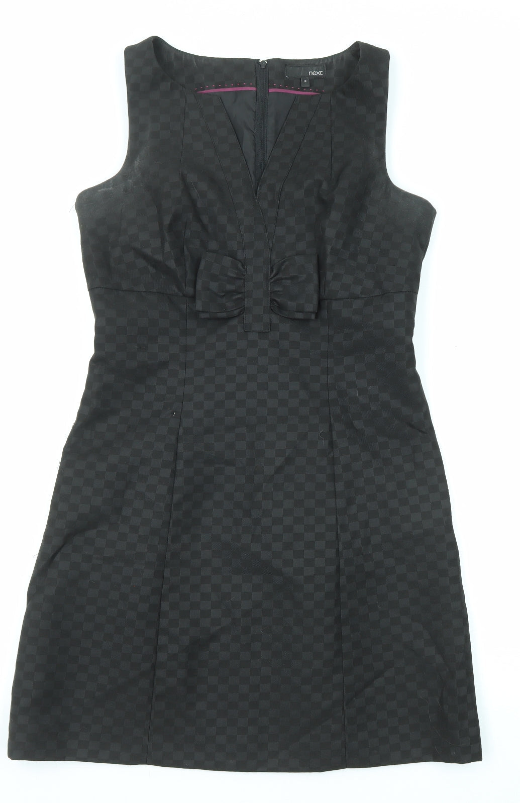 NEXT Womens Black Geometric Polyester Shift Size 10 V-Neck Zip