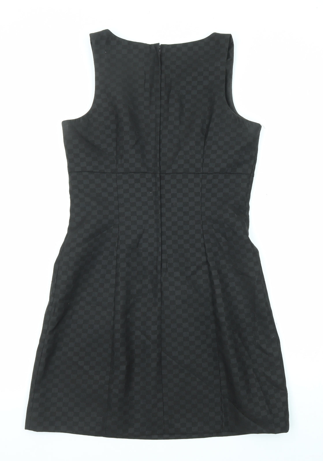 NEXT Womens Black Geometric Polyester Shift Size 10 V-Neck Zip