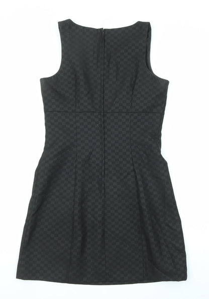 NEXT Womens Black Geometric Polyester Shift Size 10 V-Neck Zip