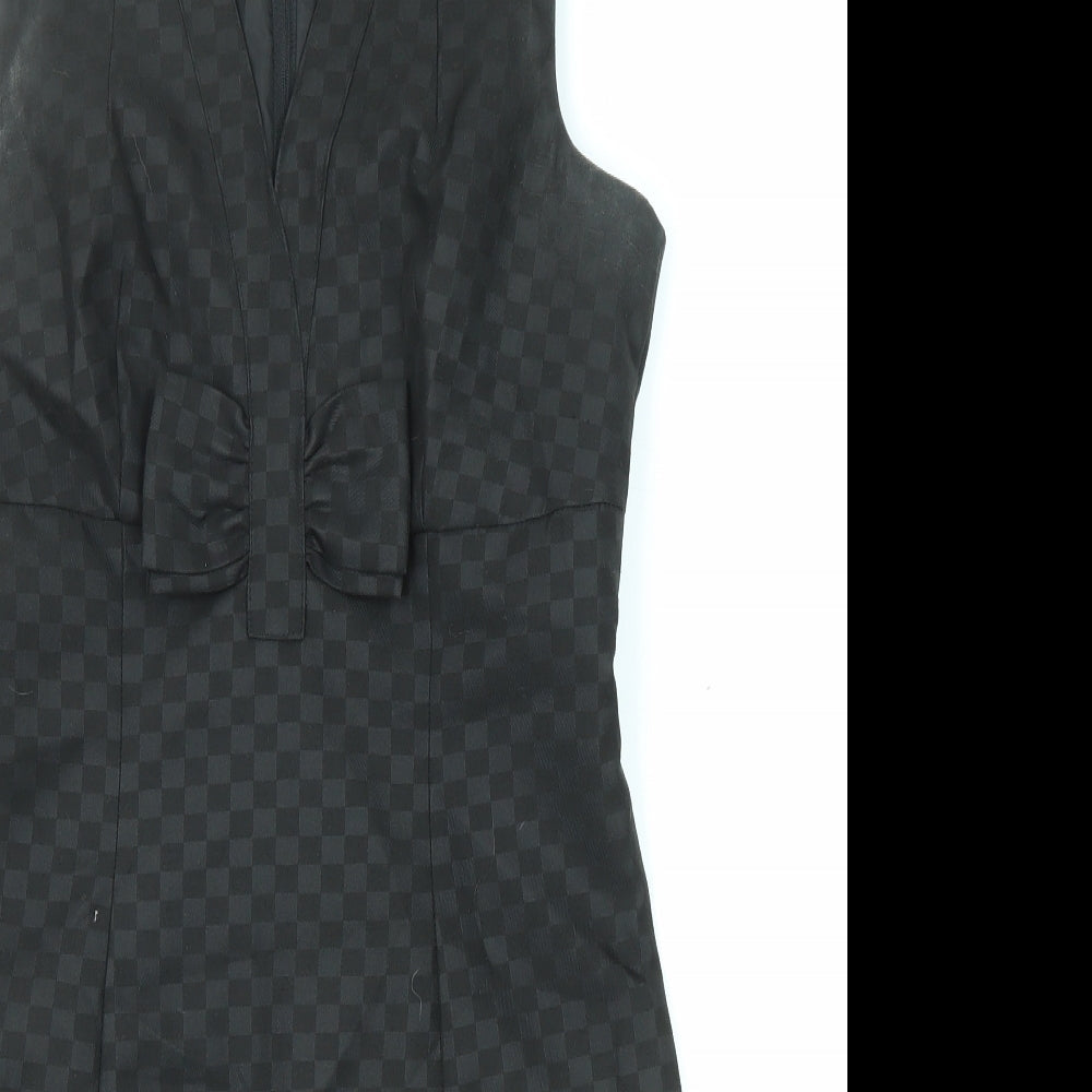 NEXT Womens Black Geometric Polyester Shift Size 10 V-Neck Zip