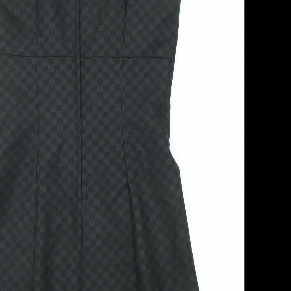 NEXT Womens Black Geometric Polyester Shift Size 10 V-Neck Zip