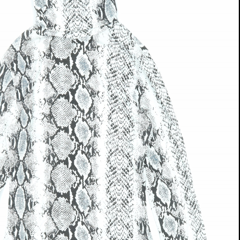 PRETTYLITTLETHING Womens Black Animal Print Viscose Bodysuit One-Piece Size 8 Snap - Snakeskin Pattern