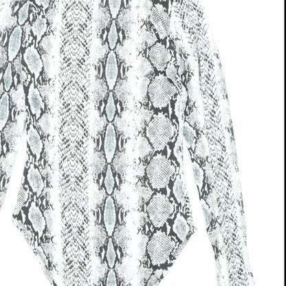 PRETTYLITTLETHING Womens Black Animal Print Viscose Bodysuit One-Piece Size 8 Snap - Snakeskin Pattern