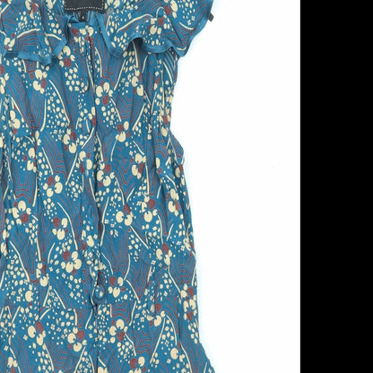 River Island Womens Blue Geometric Viscose Playsuit One-Piece Size 6 Button