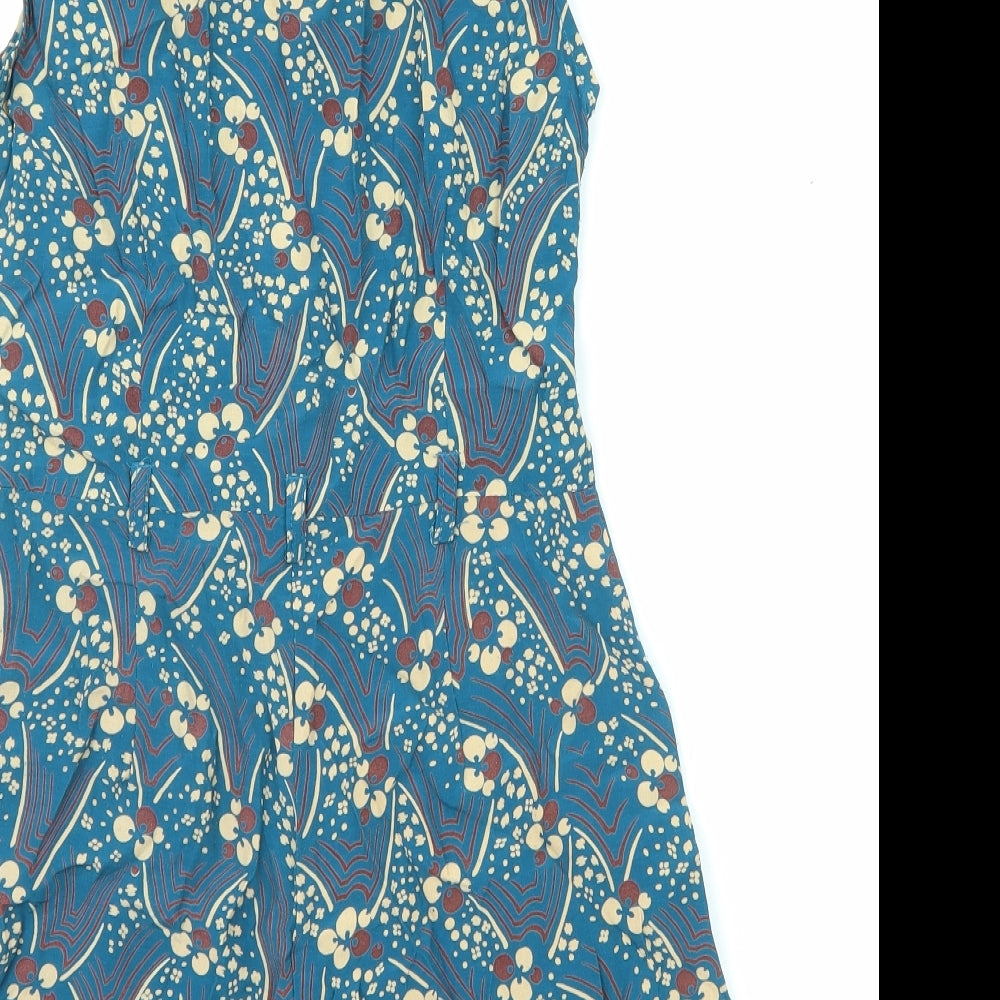 River Island Womens Blue Geometric Viscose Playsuit One-Piece Size 6 Button