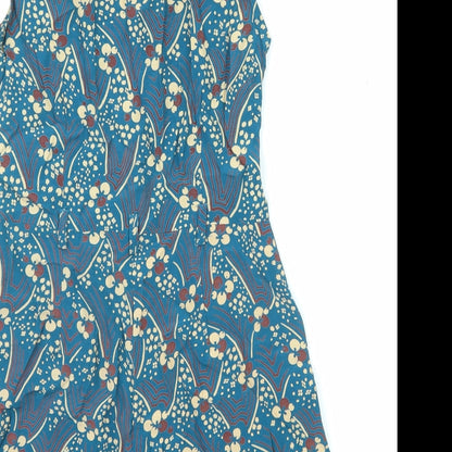 River Island Womens Blue Geometric Viscose Playsuit One-Piece Size 6 Button