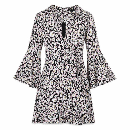 Miss Selfridge Womens Multicoloured Animal Print Viscose Shift Size 8 V-Neck Zip - Leopard pattern