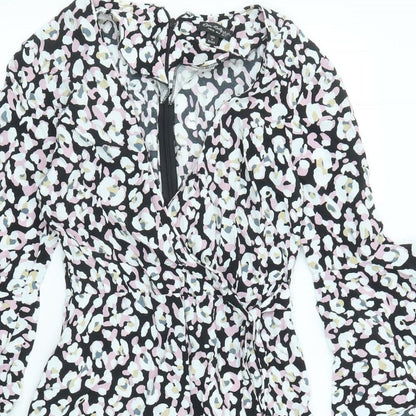 Miss Selfridge Womens Multicoloured Animal Print Viscose Shift Size 8 V-Neck Zip - Leopard pattern