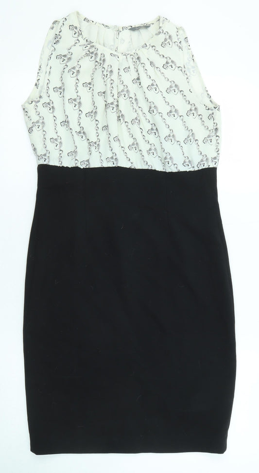 South Womens Black Colourblock Polyester Shift Size 10 Round Neck Zip - Love lock pattern