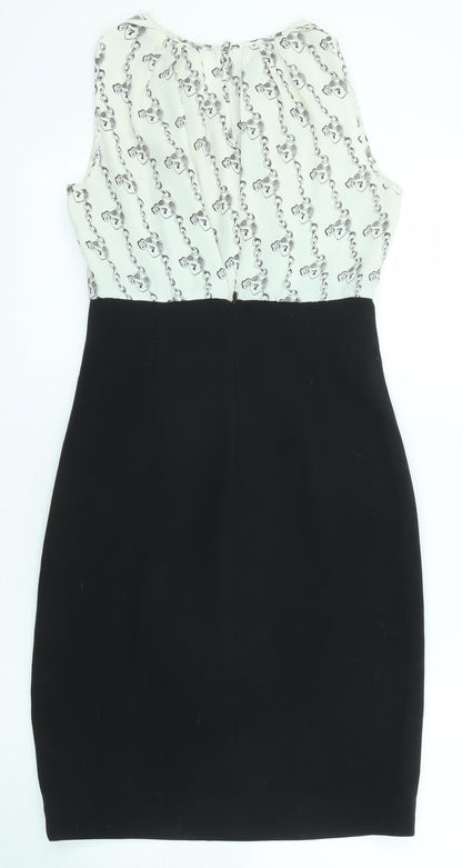 South Womens Black Colourblock Polyester Shift Size 10 Round Neck Zip - Love lock pattern