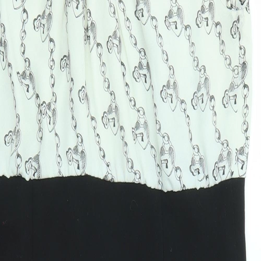 South Womens Black Colourblock Polyester Shift Size 10 Round Neck Zip - Love lock pattern