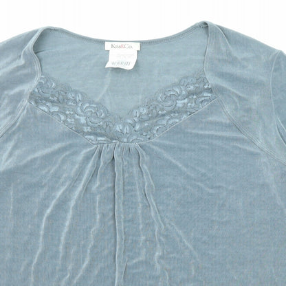 Kim & Co Womens Grey Acetate Basic Blouse Size XL V-Neck - Lace Detail