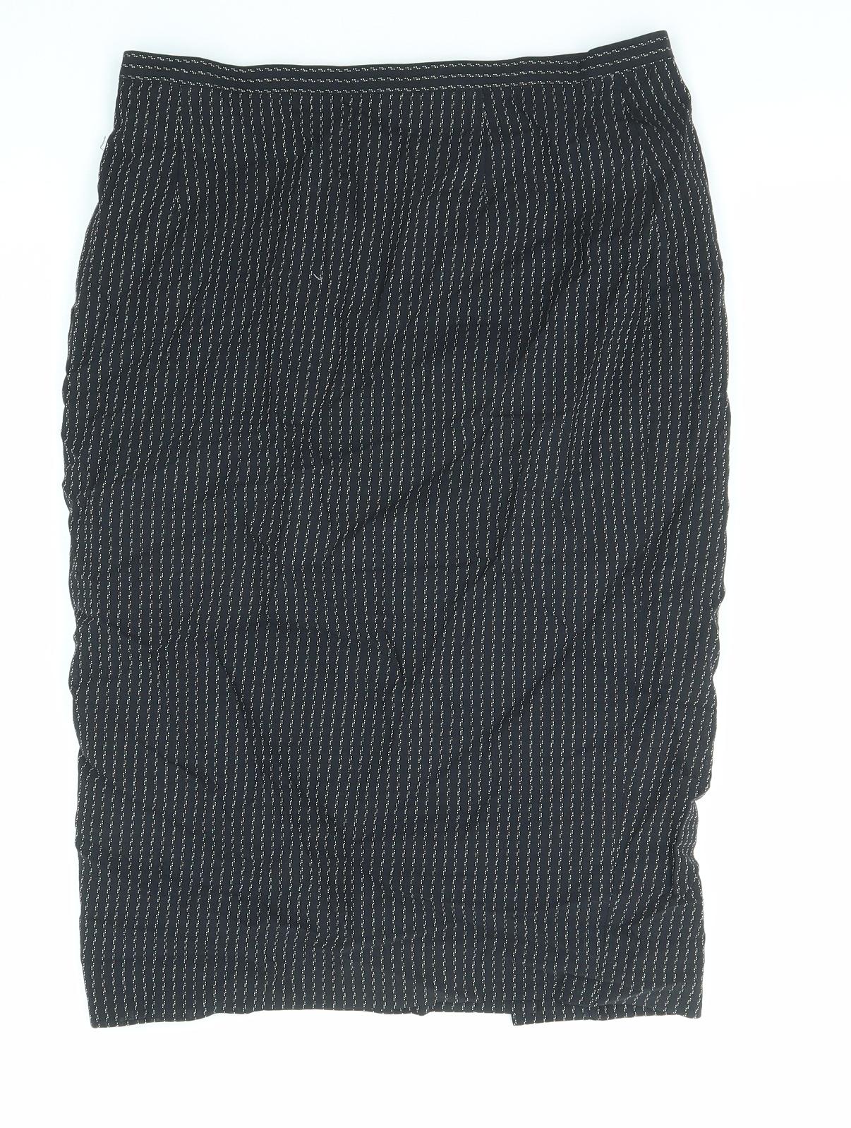 Gianfranco Ruffini Womens Black Striped Viscose Straight & Pencil Skirt Size 12 Zip