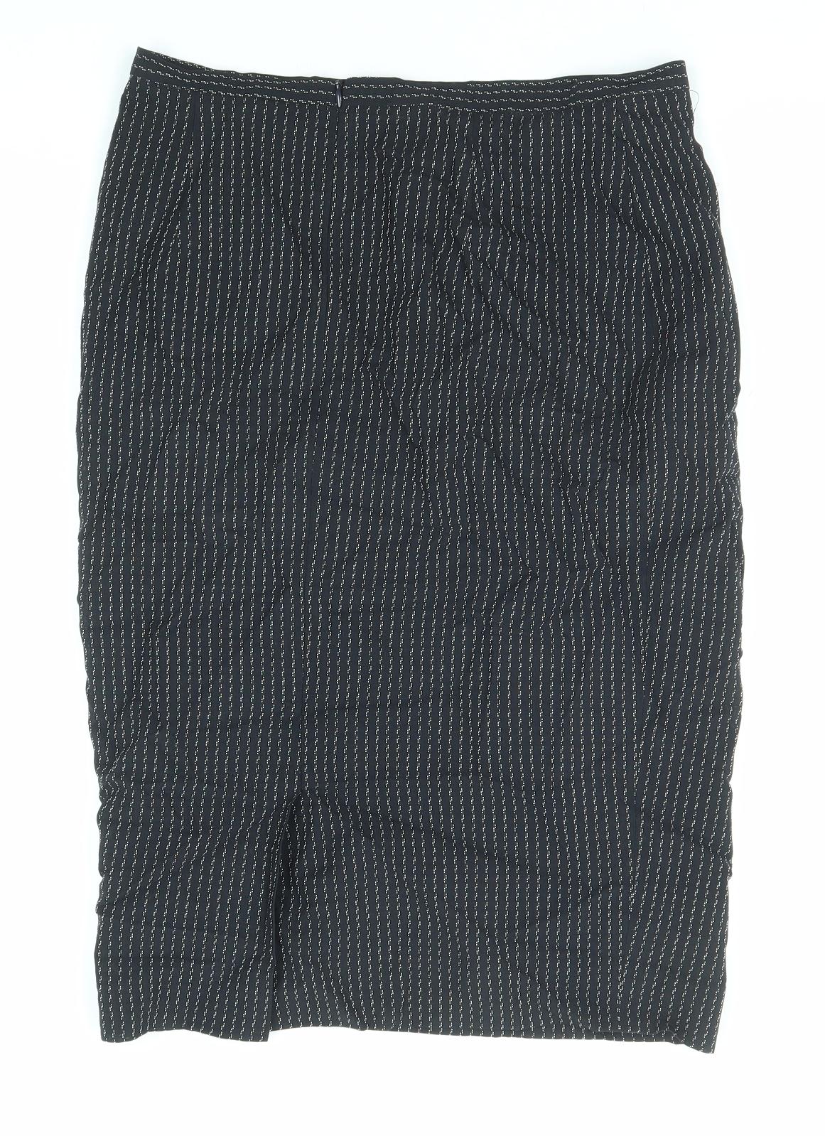 Gianfranco Ruffini Womens Black Striped Viscose Straight & Pencil Skirt Size 12 Zip
