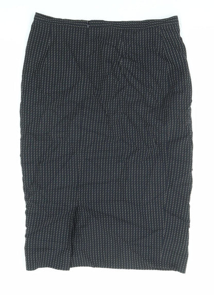 Gianfranco Ruffini Womens Black Striped Viscose Straight & Pencil Skirt Size 12 Zip