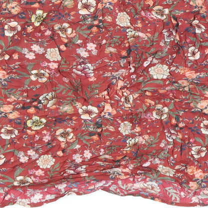 Stradivarius Womens Red Floral Viscose Basic Blouse Size S Off the Shoulder