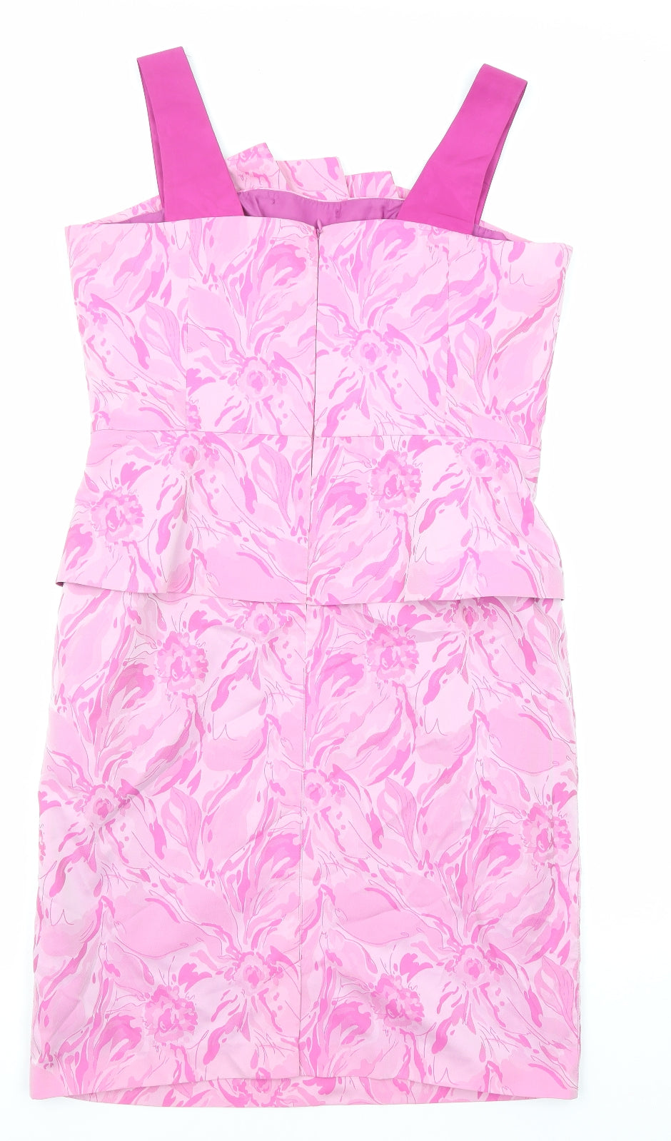 John Bentley Womens Pink Geometric Polyester Shift Size 10 Square Neck Zip