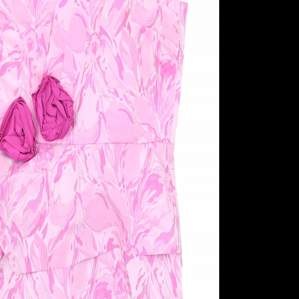 John Bentley Womens Pink Geometric Polyester Shift Size 10 Square Neck Zip