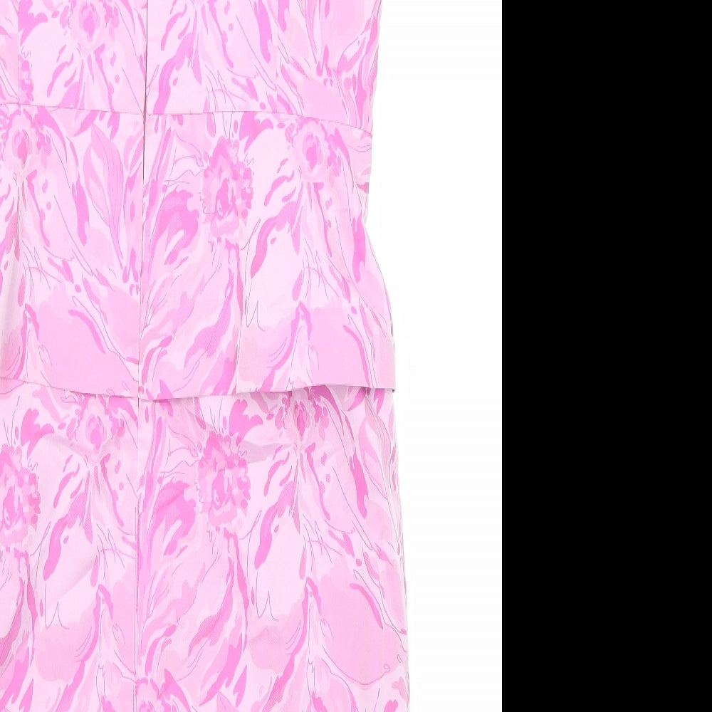 John Bentley Womens Pink Geometric Polyester Shift Size 10 Square Neck Zip