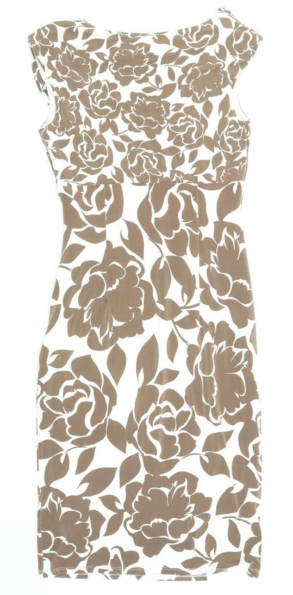 Phase Eight Womens Brown Floral Polyester Shift Size 10 Cowl Neck Pullover