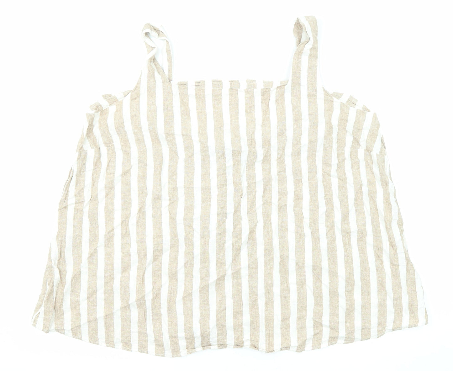 Bonmarché Womens Beige Striped Linen Basic Tank Size 20 Square Neck