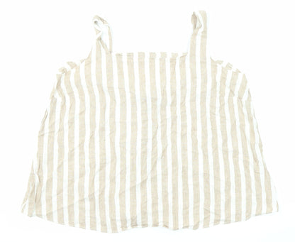Bonmarché Womens Beige Striped Linen Basic Tank Size 20 Square Neck