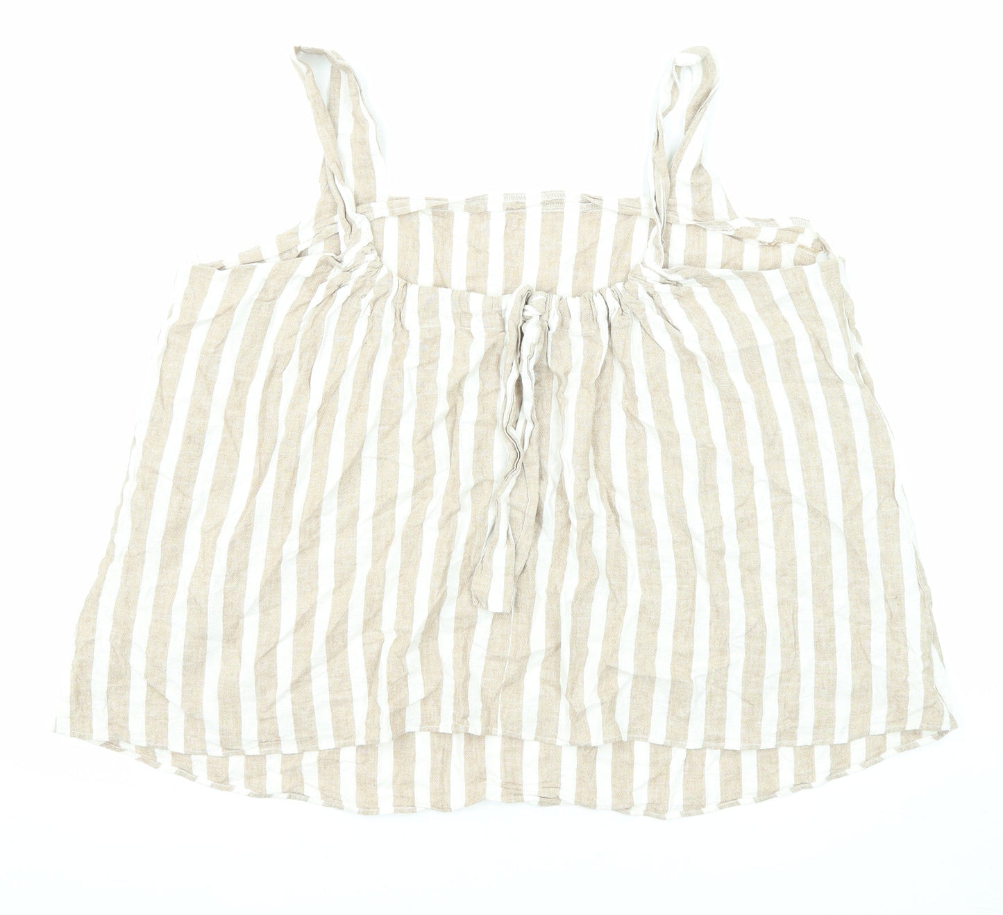 Bonmarché Womens Beige Striped Linen Basic Tank Size 20 Square Neck