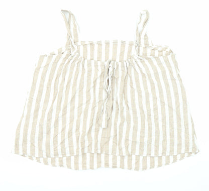 Bonmarché Womens Beige Striped Linen Basic Tank Size 20 Square Neck