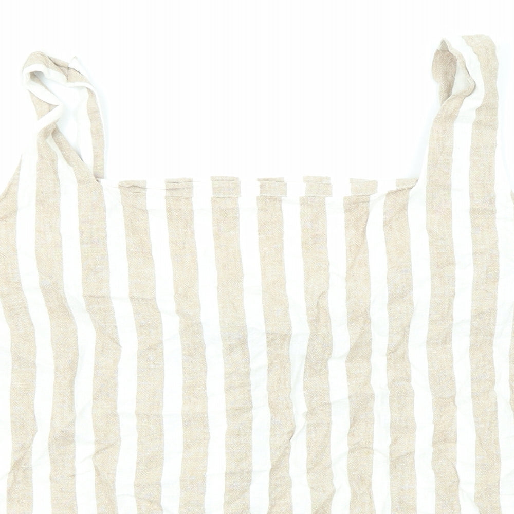 Bonmarché Womens Beige Striped Linen Basic Tank Size 20 Square Neck