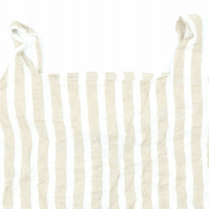 Bonmarché Womens Beige Striped Linen Basic Tank Size 20 Square Neck