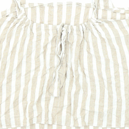 Bonmarché Womens Beige Striped Linen Basic Tank Size 20 Square Neck