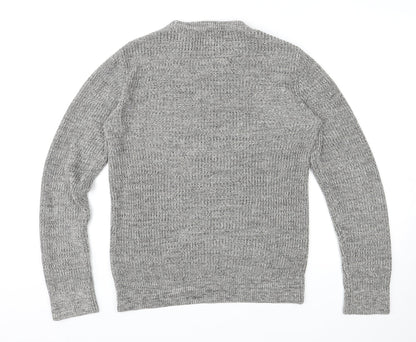 H&M Mens Grey Round Neck Acrylic Pullover Jumper Size XS Long Sleeve