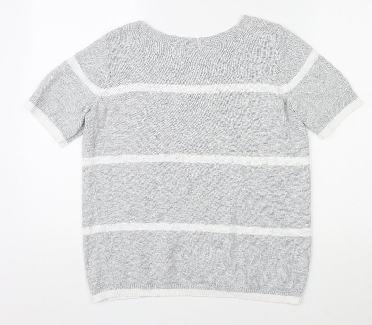 Gap Womens Grey Round Neck Striped 100% Cotton Pullover Jumper Size S Pullover - Pocket