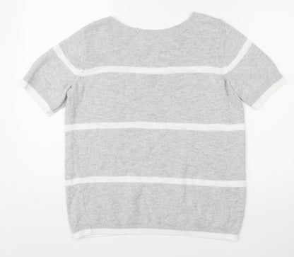 Gap Womens Grey Round Neck Striped 100% Cotton Pullover Jumper Size S Pullover - Pocket