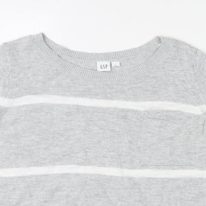 Gap Womens Grey Round Neck Striped 100% Cotton Pullover Jumper Size S Pullover - Pocket