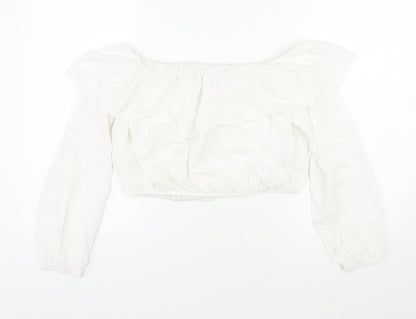 Glamorous Womens White Viscose Cropped Blouse Size M Off the Shoulder