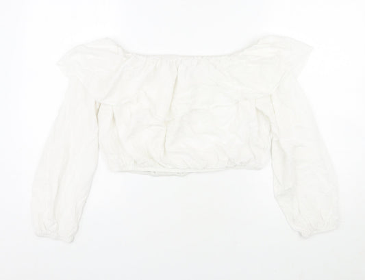 Glamorous Womens White Viscose Cropped Blouse Size M Off the Shoulder