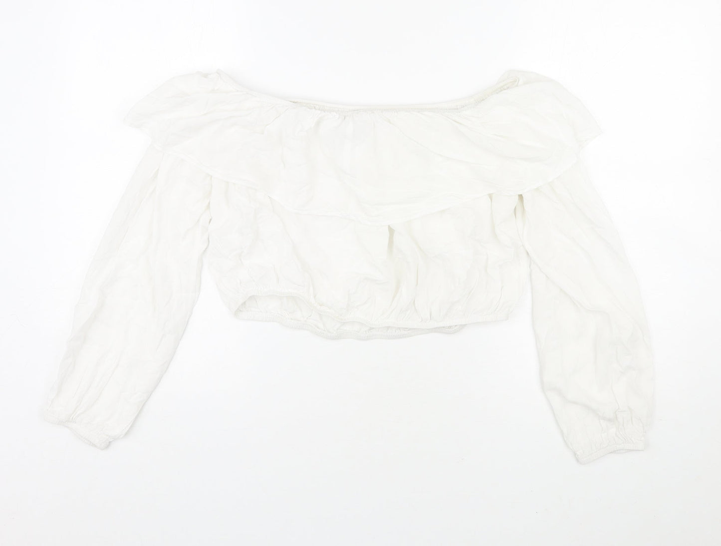 Glamorous Womens White Viscose Cropped Blouse Size M Off the Shoulder