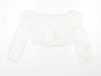 Glamorous Womens White Viscose Cropped Blouse Size M Off the Shoulder