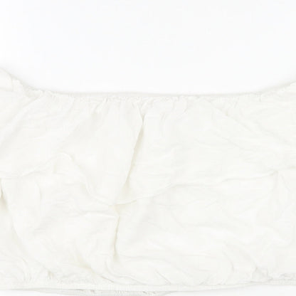 Glamorous Womens White Viscose Cropped Blouse Size M Off the Shoulder