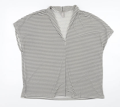 H&M Womens White Geometric Polyester Basic Blouse Size XL V-Neck