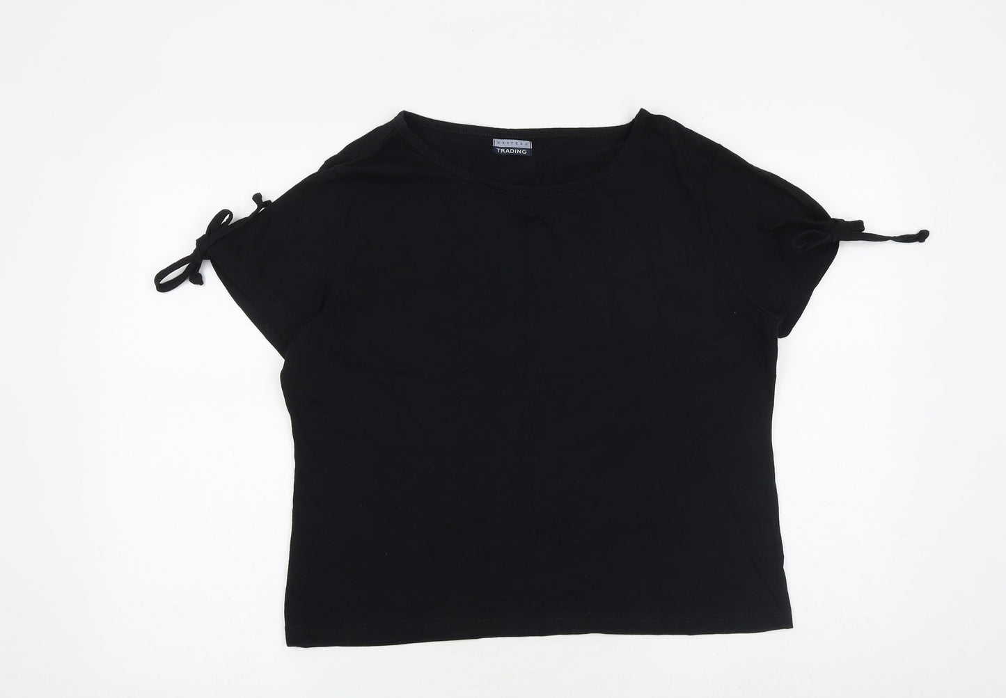 Western Trading Womens Black 100% Cotton Basic T-Shirt Size 18 Boat Neck - Tie Sleeve Detail