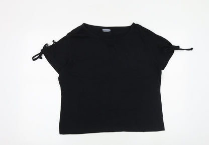 Western Trading Womens Black 100% Cotton Basic T-Shirt Size 18 Boat Neck - Tie Sleeve Detail