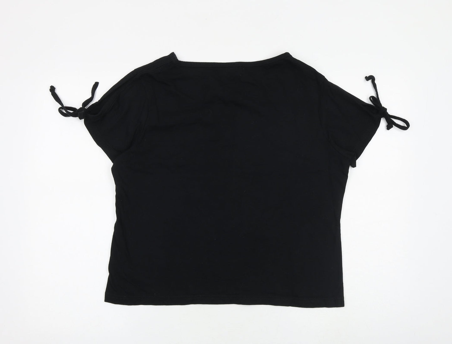 Western Trading Womens Black 100% Cotton Basic T-Shirt Size 18 Boat Neck - Tie Sleeve Detail