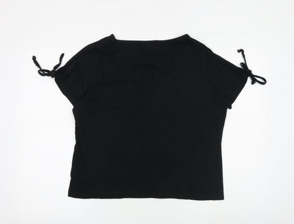 Western Trading Womens Black 100% Cotton Basic T-Shirt Size 18 Boat Neck - Tie Sleeve Detail