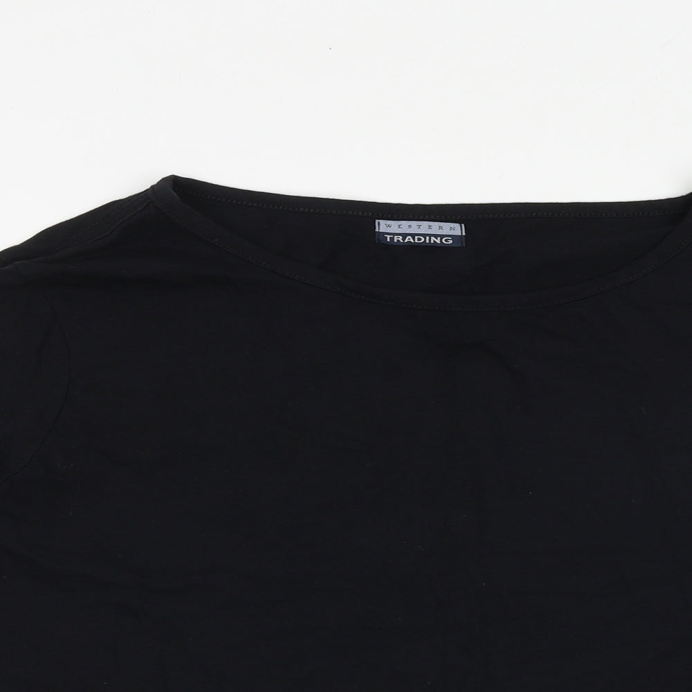 Western Trading Womens Black 100% Cotton Basic T-Shirt Size 18 Boat Neck - Tie Sleeve Detail